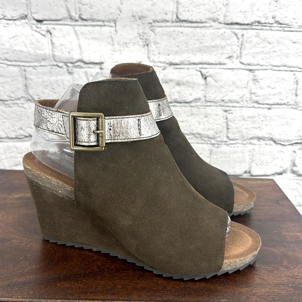 DIBA TRUE Neon Nights Nubuck Leather Peep Toe Ankle Strap Wedge Booties *9* VGC!